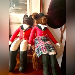 Vintage Pair Mr And Mrs Fox Hunt Plush Equestrian Shelf Sitters